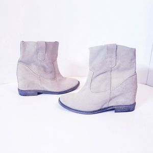 OTBT Sandpiper Genuine Suede Leather Tan Wedge Booties